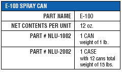 E-100 Spray Can Part Number Chart